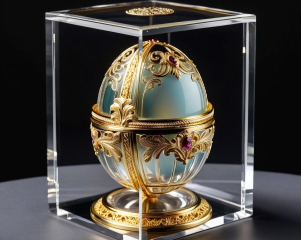 Ornate Glass Egg with Gold Filigree and Gemstones