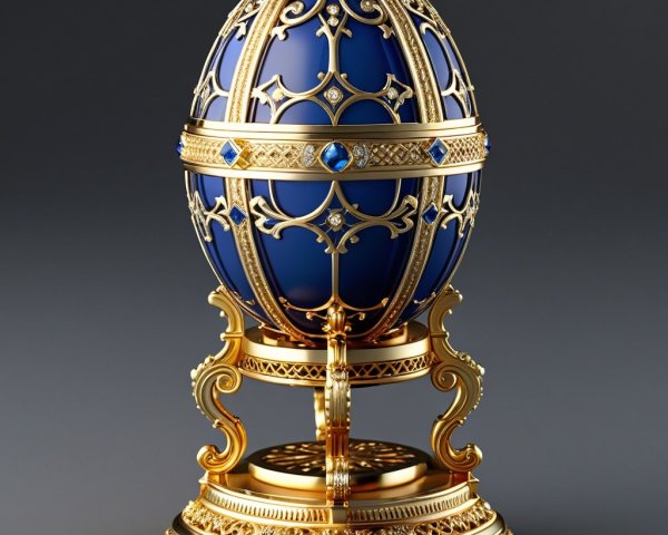 Royal Blue Egg with Golden Filigree and Gemstones
