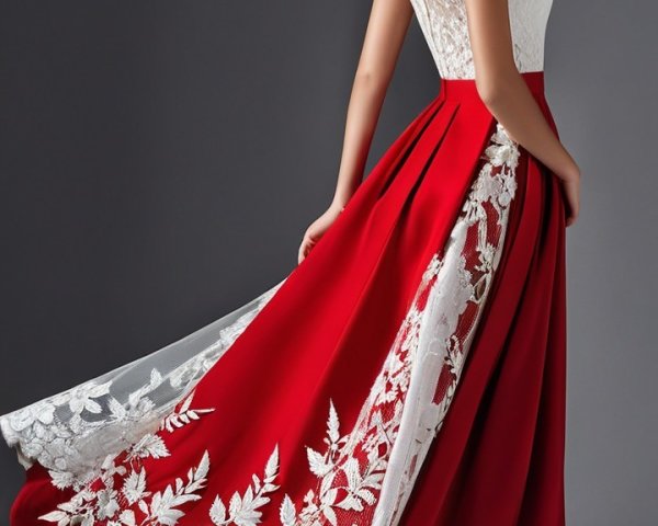 Elegant gown with lace bodice and floral skirt details