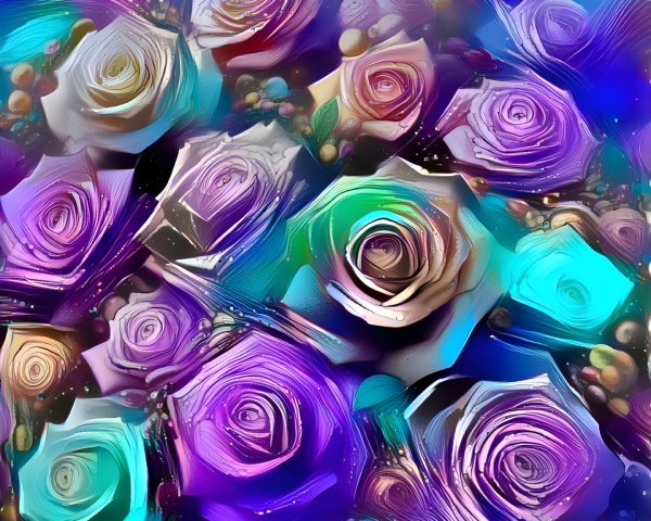 Abstract Arrangement of Colorful Roses and Orbs