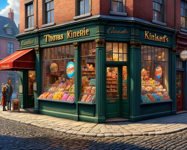 Charming Corner Shop with Colorful Candy Displays