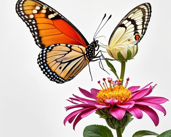 Butterflies on Pink Flower with Intricate Wing Patterns