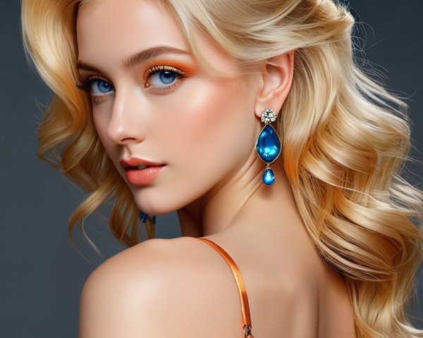 Elegant Woman in Shimmering Orange Off-Shoulder Top