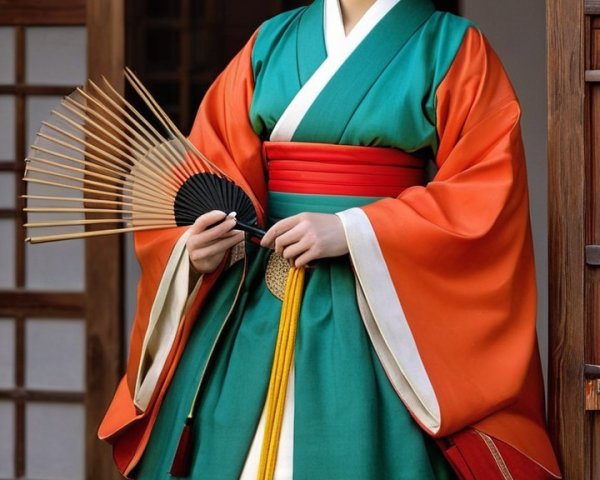 Elegant Woman in Traditional Hanbok with Decorative Fan