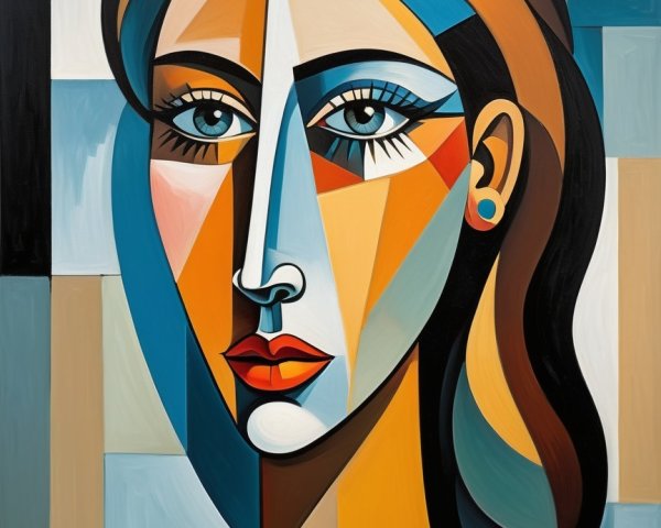 Portrait of a Woman with Angular Features and Bold Colors