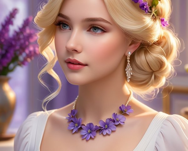 Portrait of a Young Woman with Floral Accents