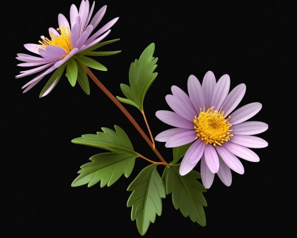 Illustration of Lavender Daisies on Black Background