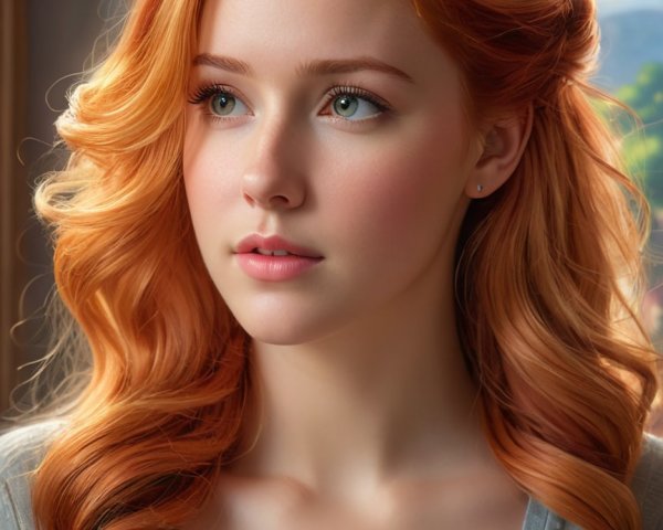 Young woman with red hair in serene setting