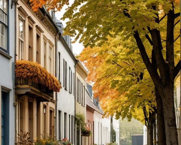 Charming Autumn Street with Colorful Houses and Leaves