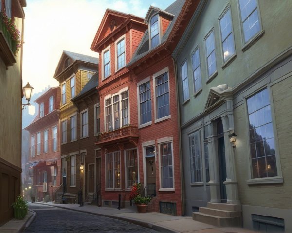 Charming Street with Colorful Vintage-Style Houses