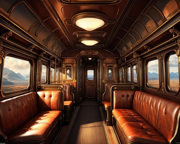Elegant Vintage Train Carriage Interior with Scenic Views