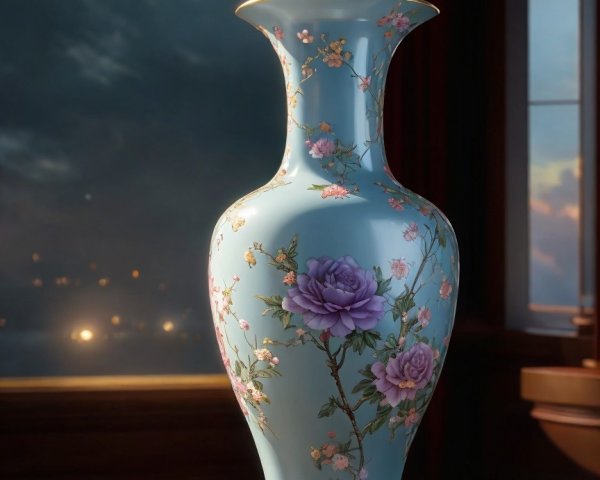 Elegant Blue Porcelain Vase with Floral Patterns