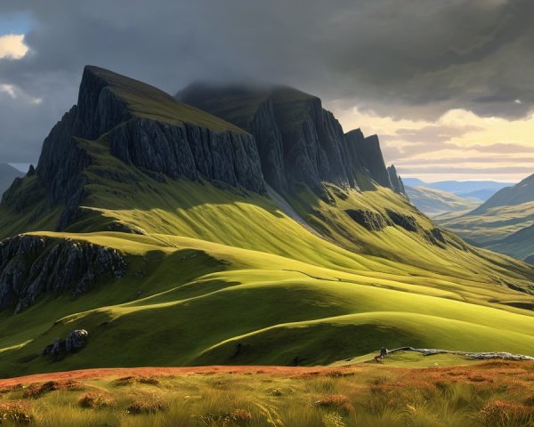 Dramatic Landscape of Rugged Mountains and River