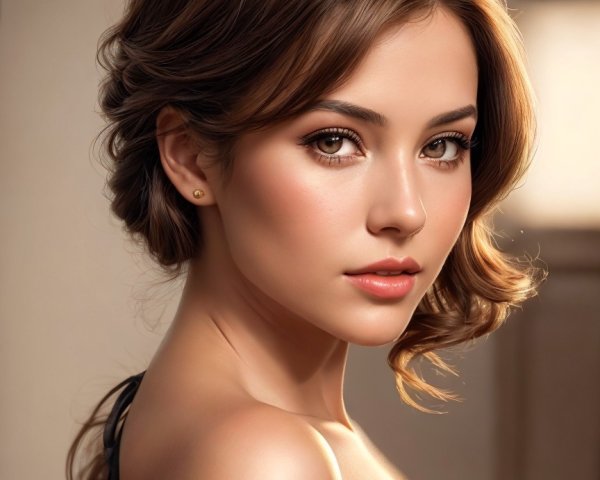 Elegant Young Woman in Black Dress with Hazel Eyes