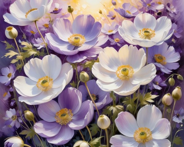 Vibrant Arrangement of Blooming Anemones and Foliage