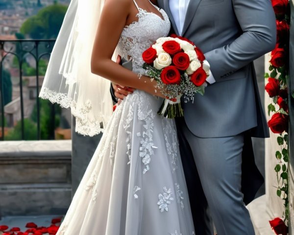 Elegant Bride and Groom in Romantic Garden Setting