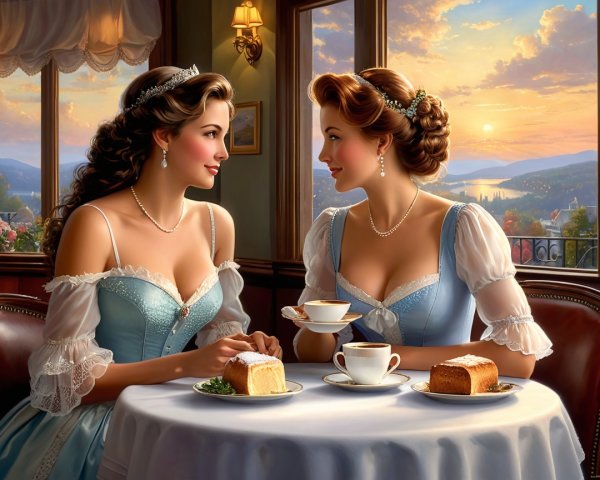 Elegant Tea Time with Scenic Sunset View