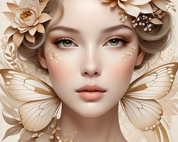 Serene Portrait of Young Woman with Floral Elements
