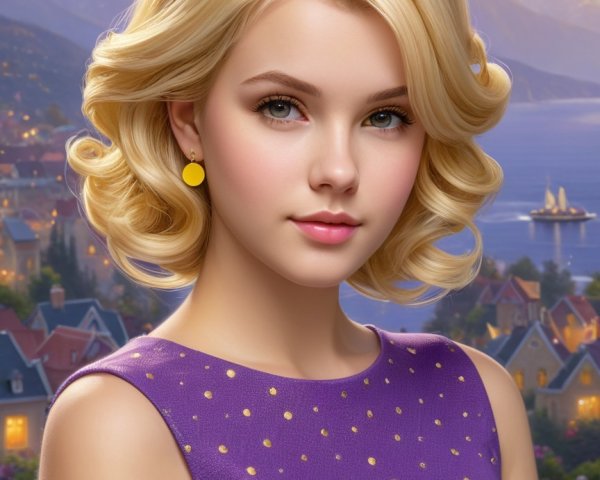 Young Woman in Purple Dress at Coastal Sunset