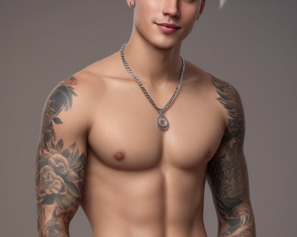 Muscular Young Man with Tattoos and Stylish Hair