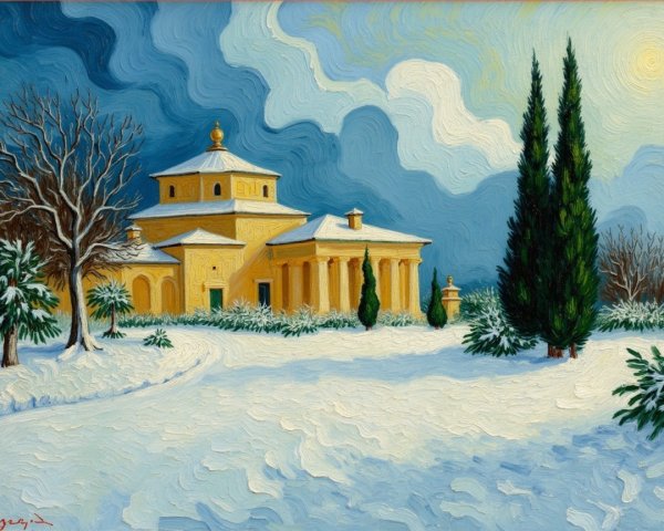 Winter Landscape with Yellow Classical Building