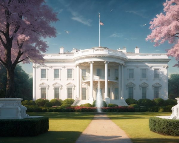 Elegant White Building Surrounded by Lush Greenery