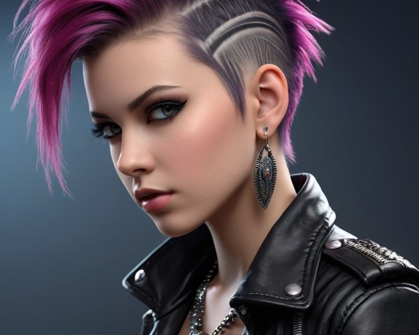 Portrait of a young woman with vibrant purple hairstyle