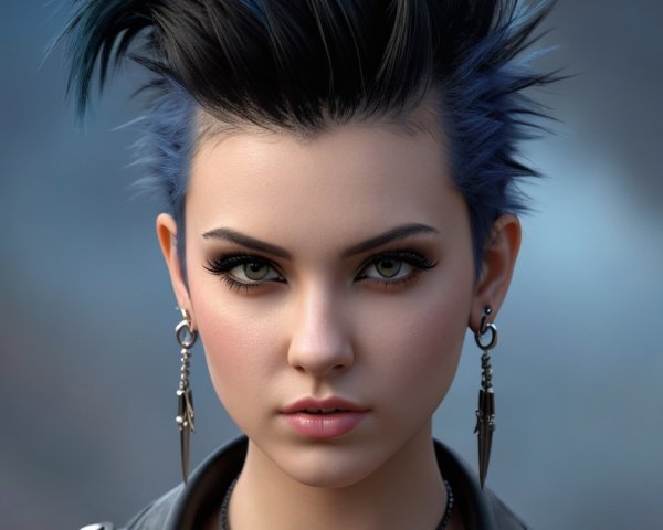Portrait of a young woman with spiky blue hairstyle