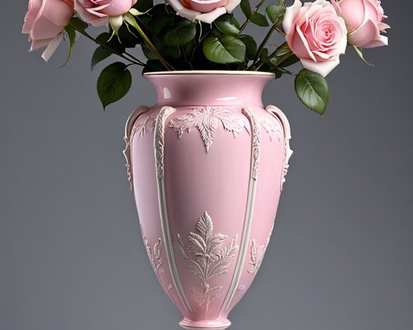 Delicate Pink Vase with Soft Pink Roses Displayed