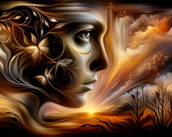 Surreal Artwork Merging Human Faces and Nature Motifs