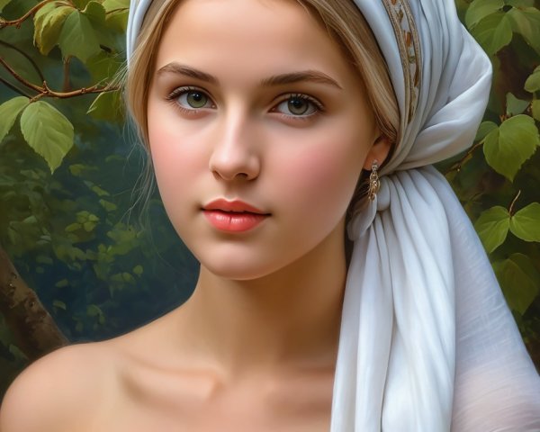 Portrait of a Young Woman in a White Headscarf