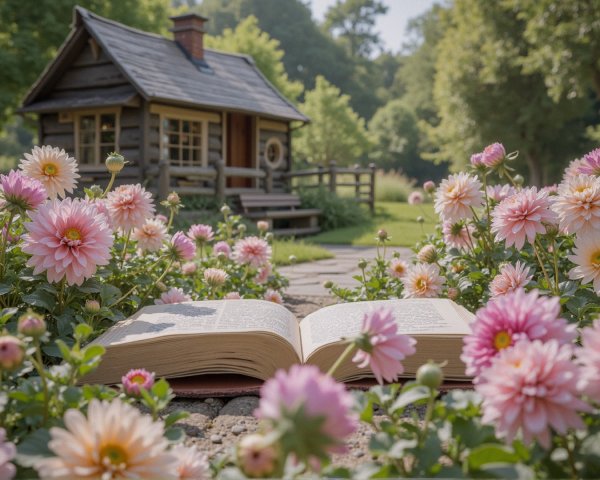 Wooden Cottage Surrounded by Greenery and Daisies