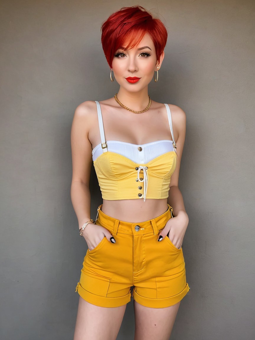 Stylish Individual in Yellow Crop Top and Shorts