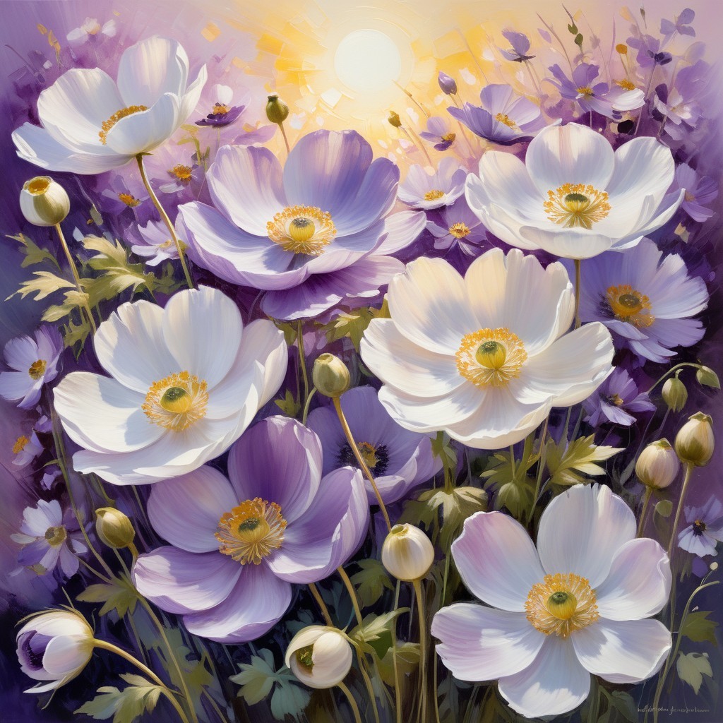 Vibrant Arrangement of Blooming Anemones and Foliage