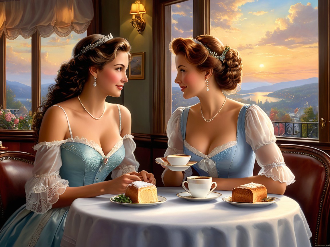 Elegant Tea Time with Scenic Sunset View