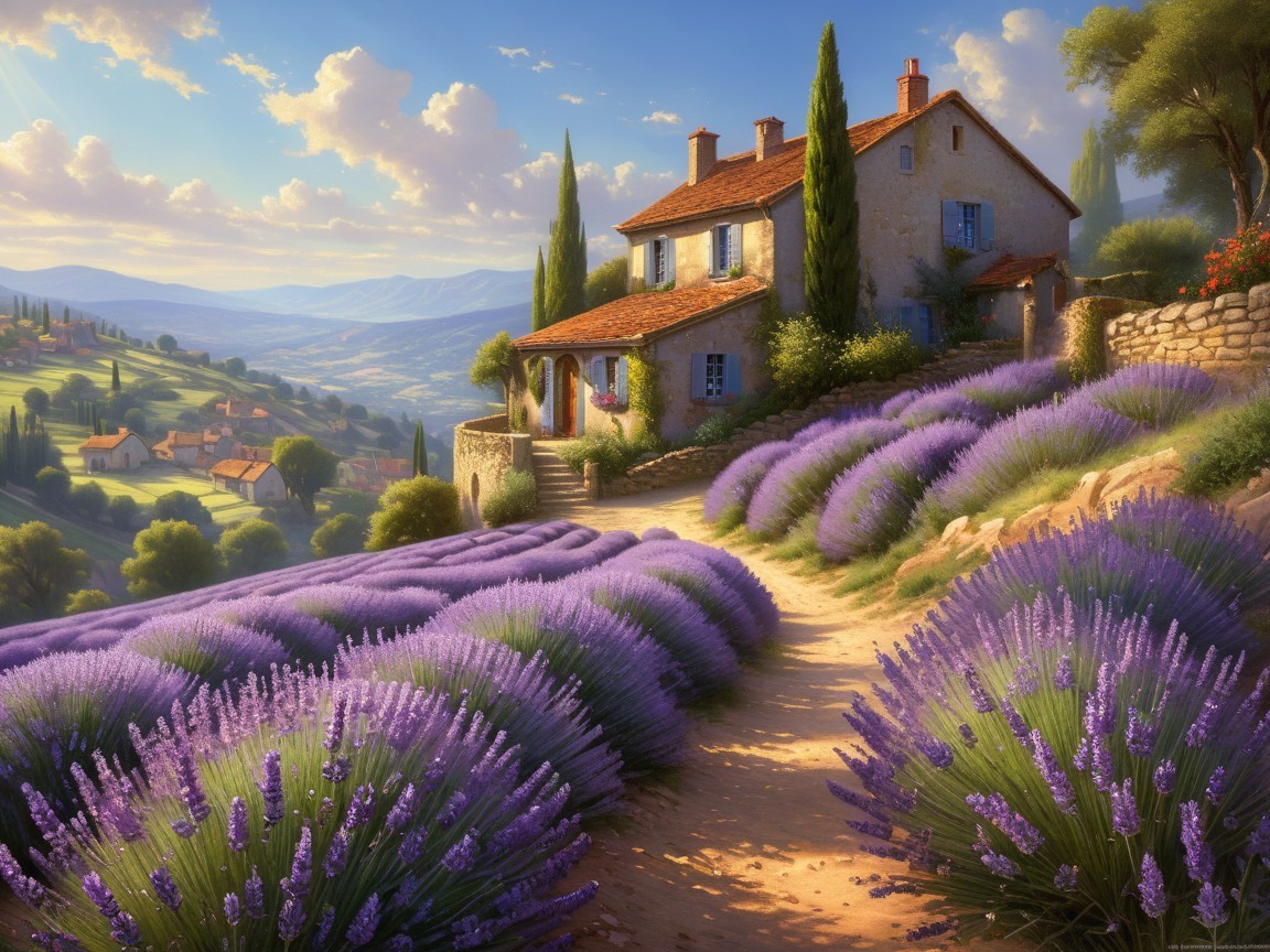 Charming Stone House Amidst Lavender Fields and Hills