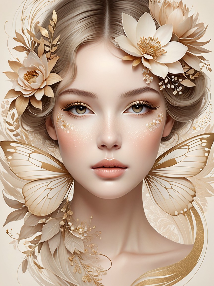 Serene Portrait of Young Woman with Floral Elements