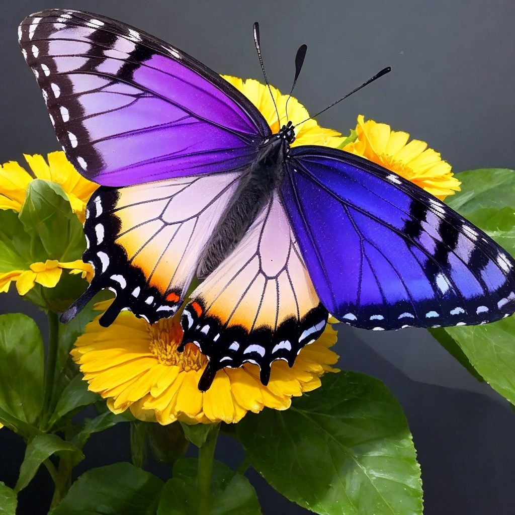 Vibrant Butterfly on Bright Yellow Flower Scene