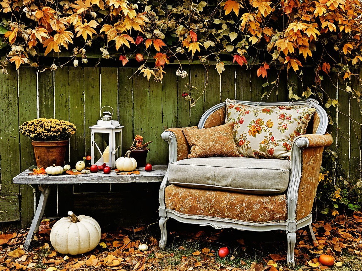 Cozy Outdoor Setting with Vintage Armchair and Decor
