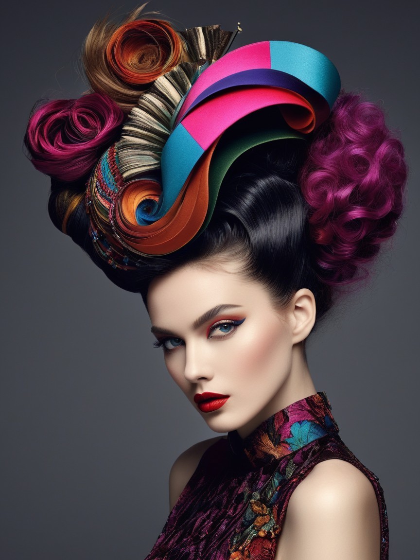 Beauty Portrait with Colorful Curls and Bold Makeup