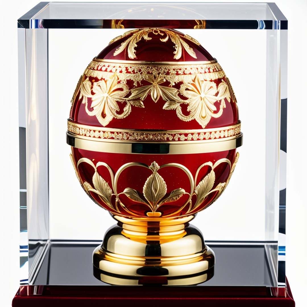 Decorative Egg with Red Varnish and Gold Accents