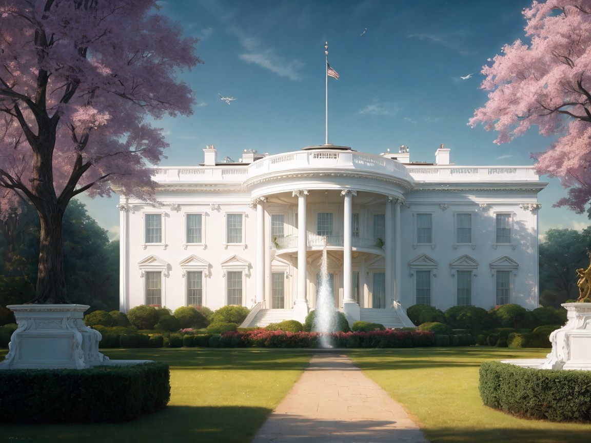 Elegant White Building Surrounded by Lush Greenery