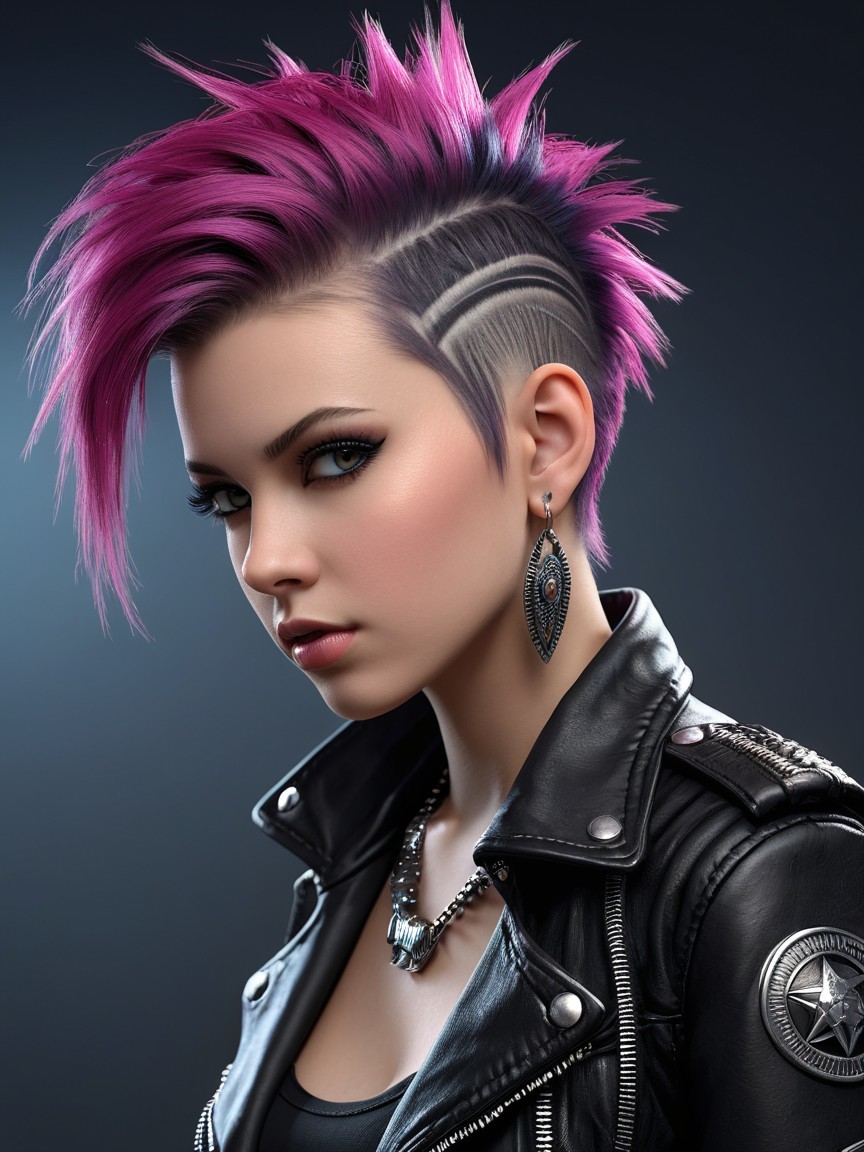 Portrait of a young woman with vibrant purple hairstyle