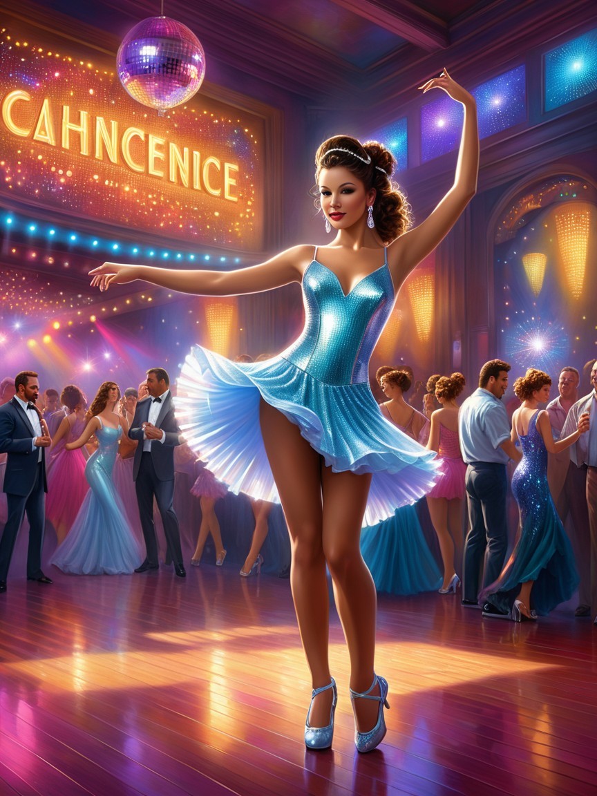 Glamorous Dance Scene in a Vibrant Ballroom