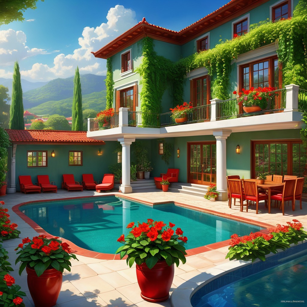 Colonial Villa with Pool Amidst Lush Greenery