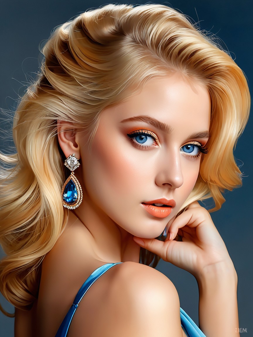 Glamorous Portrait of a Young Woman with Blue Eyes