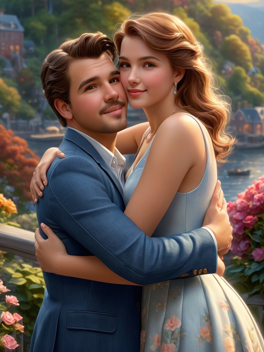 Charming Couple Embraced in Scenic Floral Setting