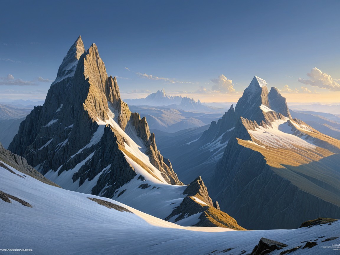 Mountain Peaks Against Clear Blue Sky Landscape