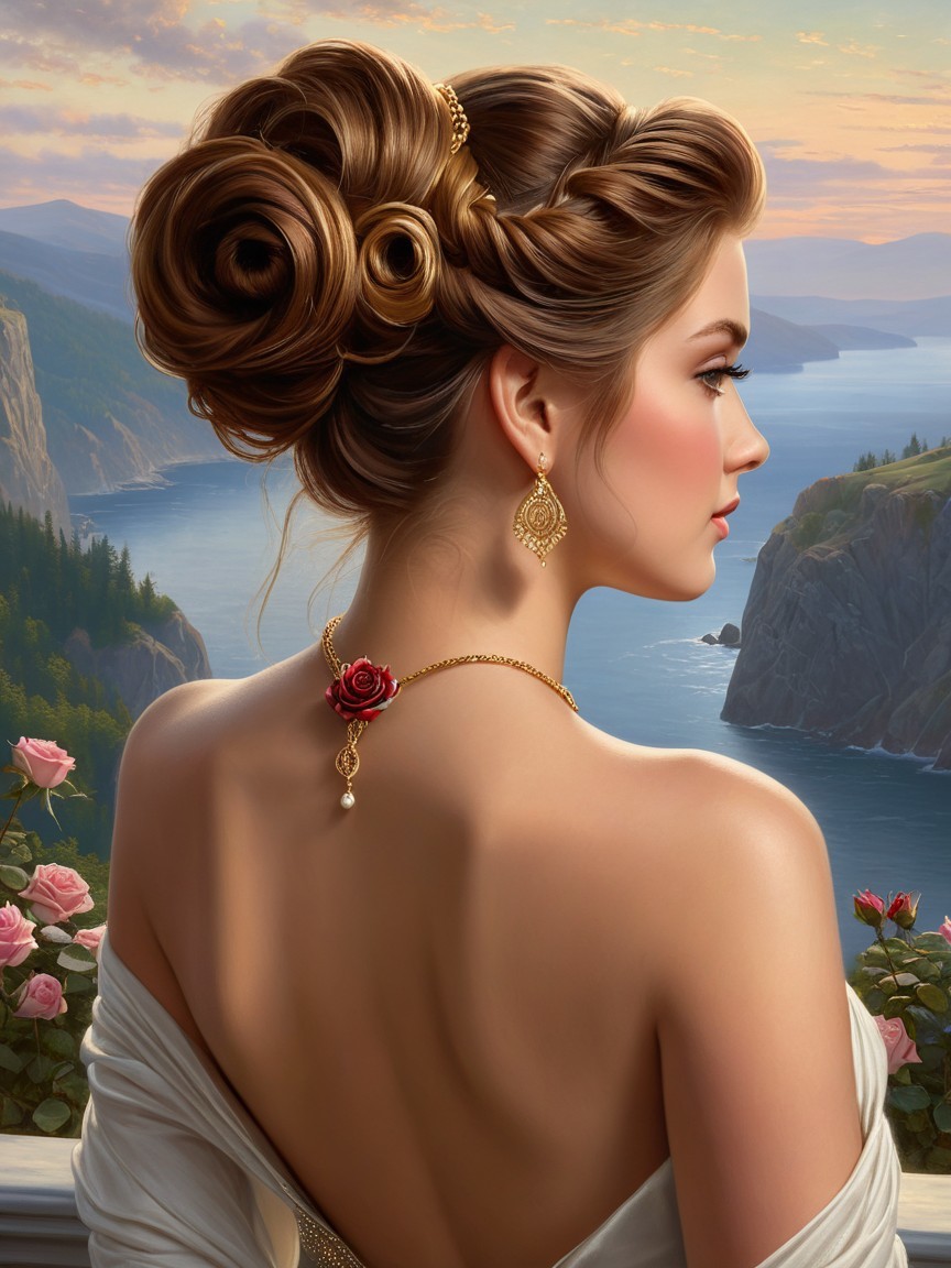 Elegant Woman in Serene Cliffside Landscape