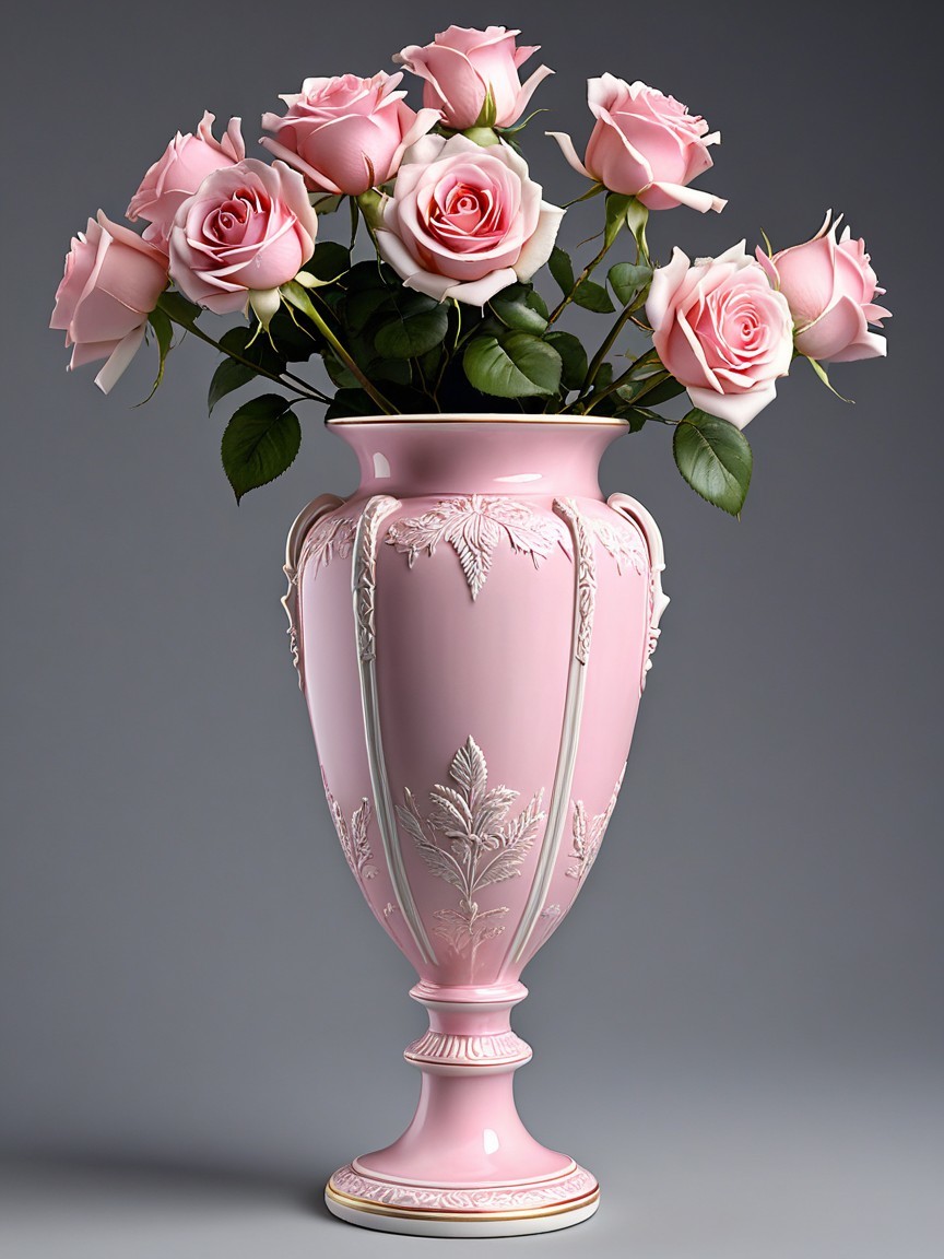 Delicate Pink Vase with Soft Pink Roses Displayed